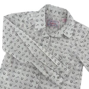 Panhandle Western Shirt Horseshoe Print Long‎ Sleeve Button Up Kids Size S